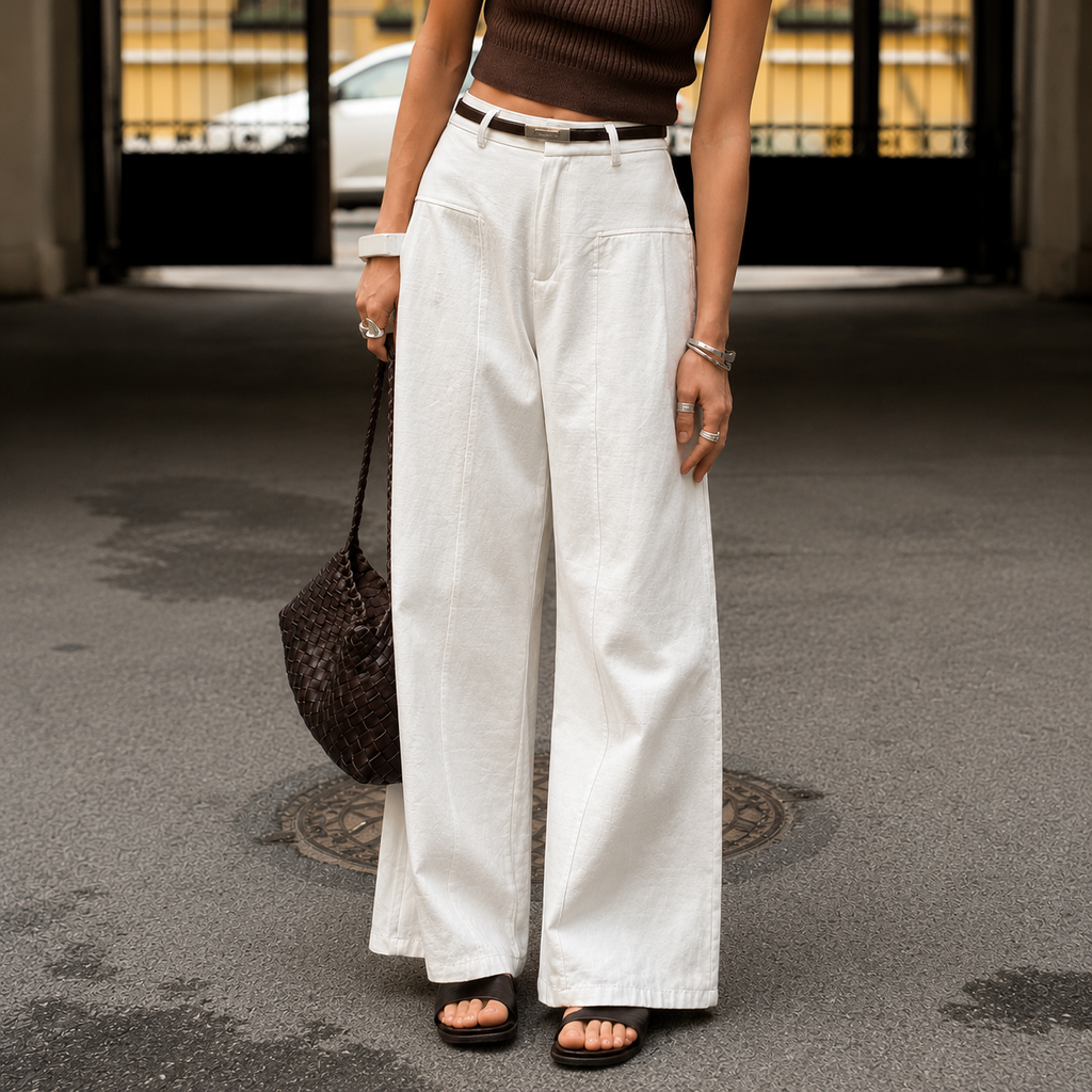 Andrea - Pantalón de Algodón de Pierna Ancha