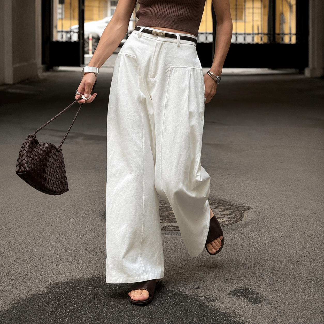 Andrea - Pantalón de Algodón de Pierna Ancha