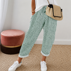 Susana- Pantalón de Rayas con Puño de Poliéster y Elastano
