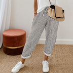 Susana- Pantalón de Rayas con Puño de Poliéster y Elastano