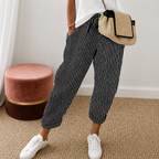 Susana- Pantalón de Rayas con Puño de Poliéster y Elastano