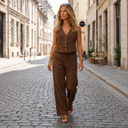 Sheena - Conjunto Elegante de Dos Piezas con Pantalón Acampanado