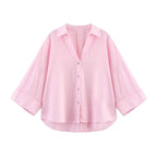 Violeta - Camisa Larga de Lino y Poliéster a Rayas