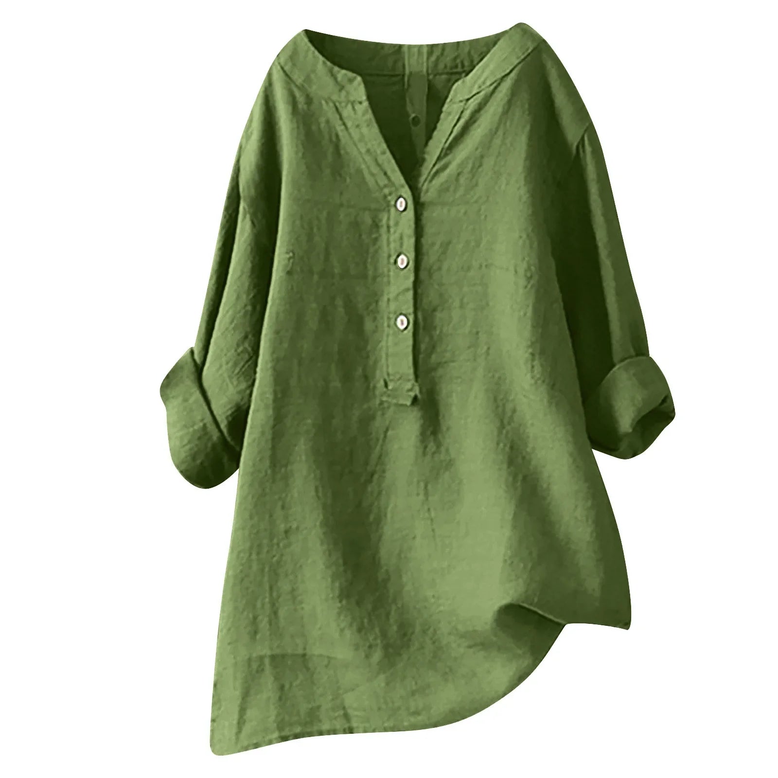 Rocío - Blusa Larga de Lino y Algodón con Escote en V