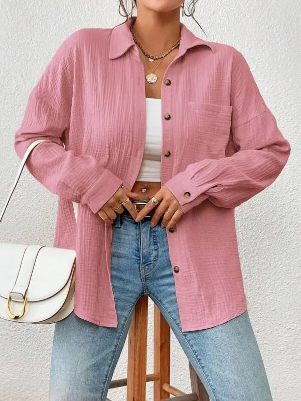Marina - Camisa Slim de Algodón con Bolsillos