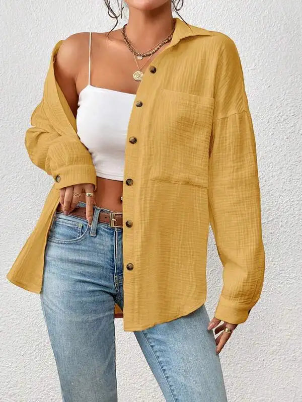 Marina - Camisa Slim de Algodón con Bolsillos
