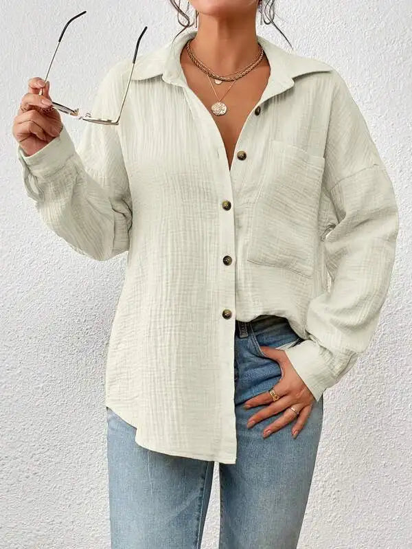 Marina - Camisa Slim de Algodón con Bolsillos