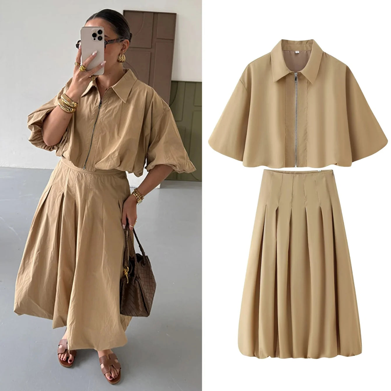 Nuria - Conjunto Elegante de Chaqueta y Falda Midi