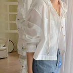 Olia - Camisa Casual con Capucha y Rayas