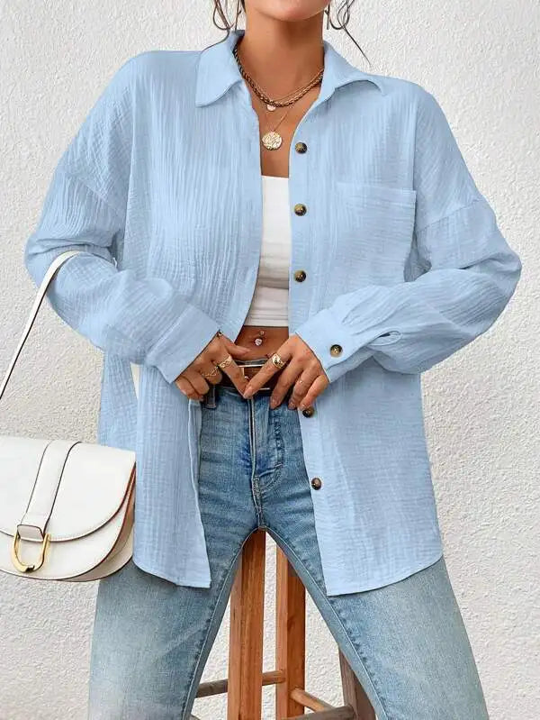 Marina - Camisa Slim de Algodón con Bolsillos