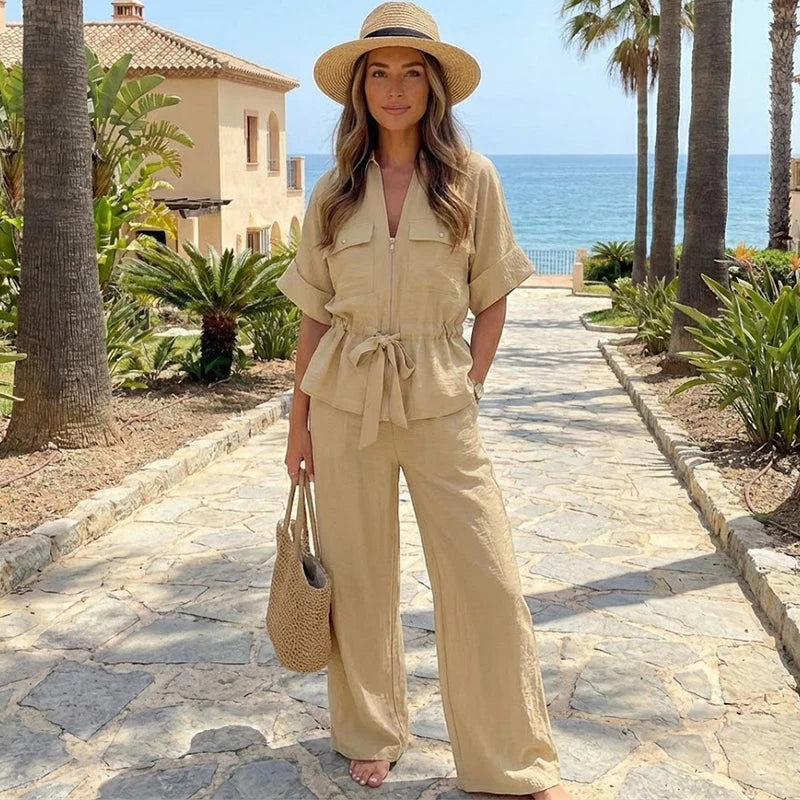 Dana - Conjunto Vintage Elegante de Blusa y Pantalón