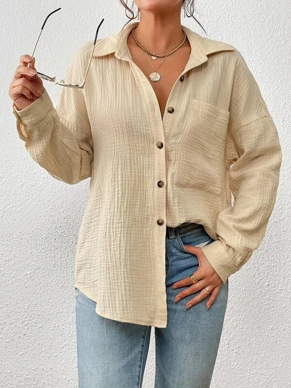 Marina - Camisa Slim de Algodón con Bolsillos