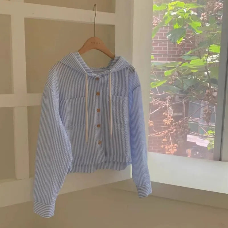 Olia - Camisa Casual con Capucha y Rayas