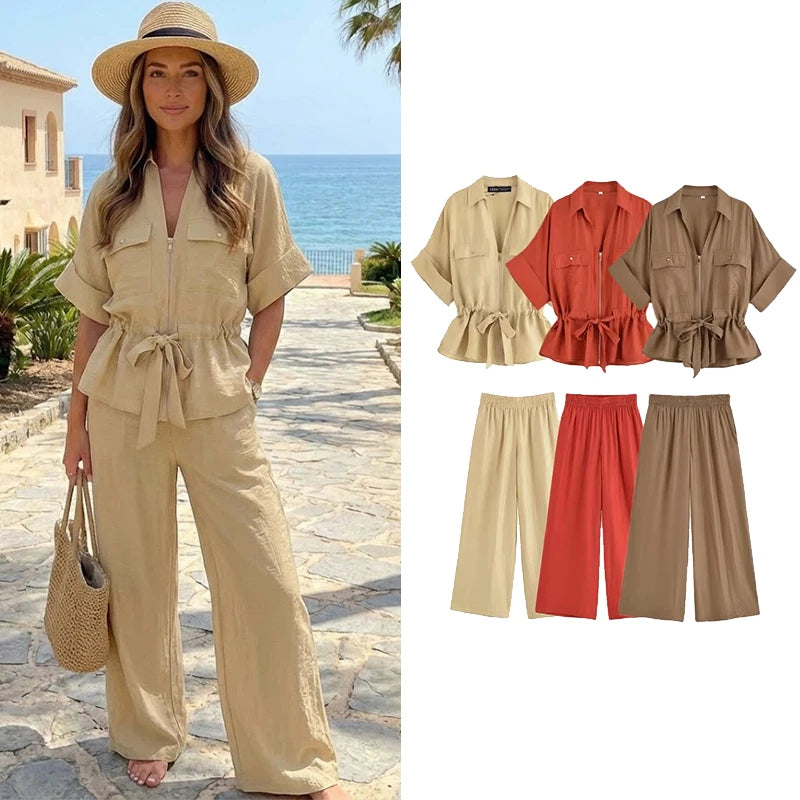 Dana - Conjunto Vintage Elegante de Blusa y Pantalón