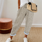 Susana- Pantalón de Rayas con Puño de Poliéster y Elastano