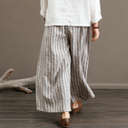 Nerea - Pantalón de Rayas de Lino y Algodón